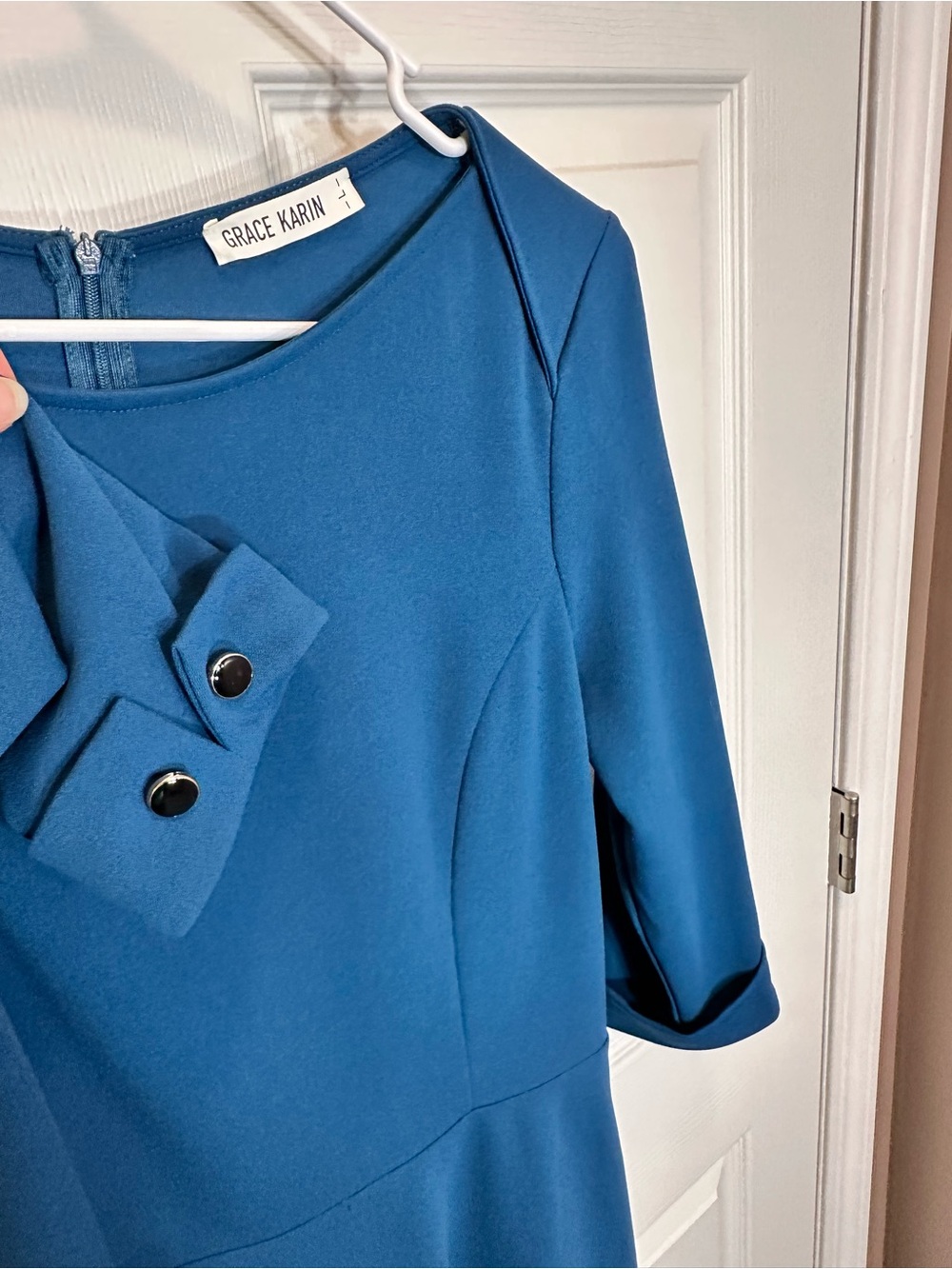 Grace Karin Blue Women's Dress with Decorative Buttons, sleeves 3/4